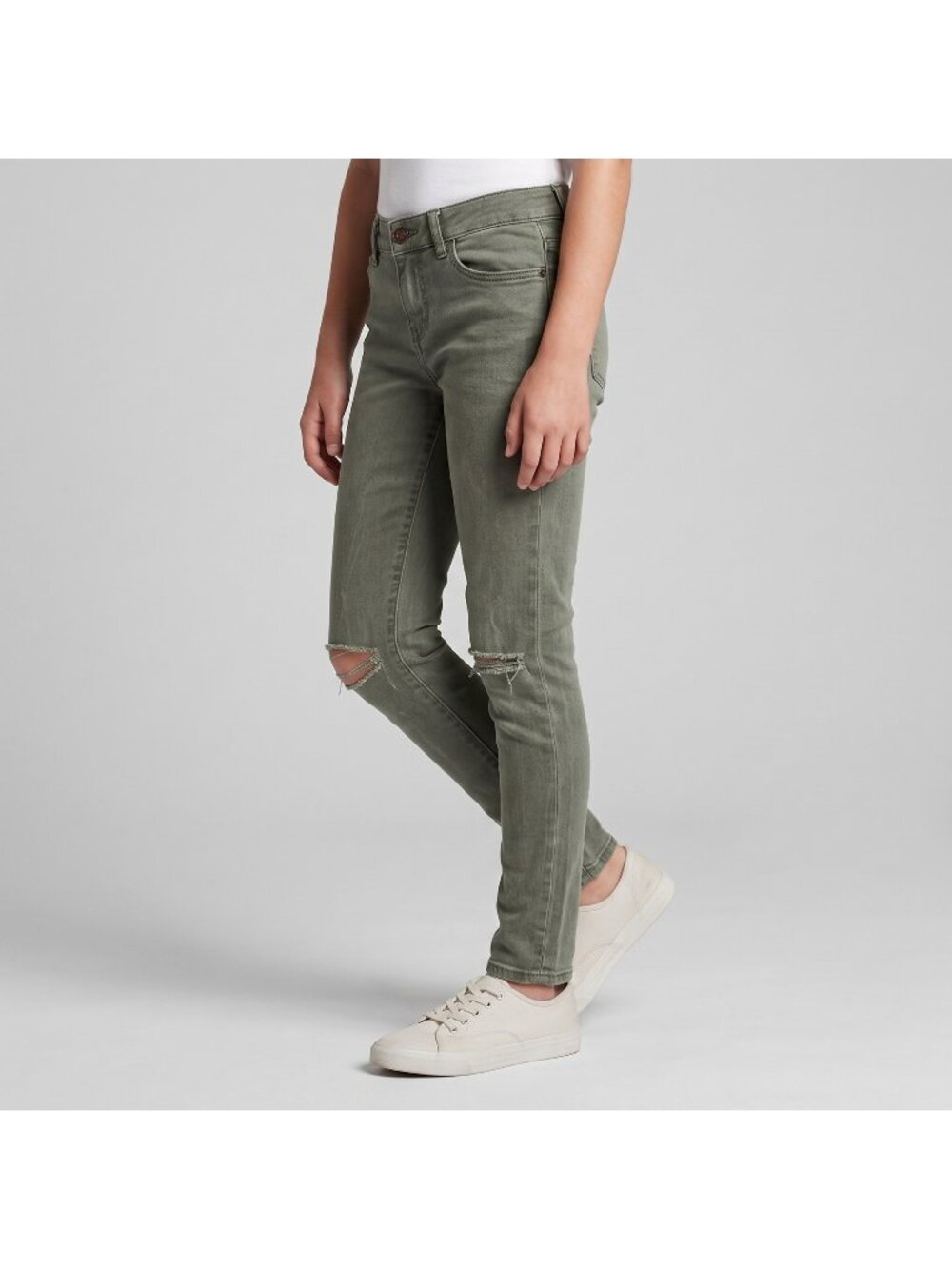 Treasure & Bond Girl's Distressed Skinny Pigment Wash Olive Pants Jeans size 12